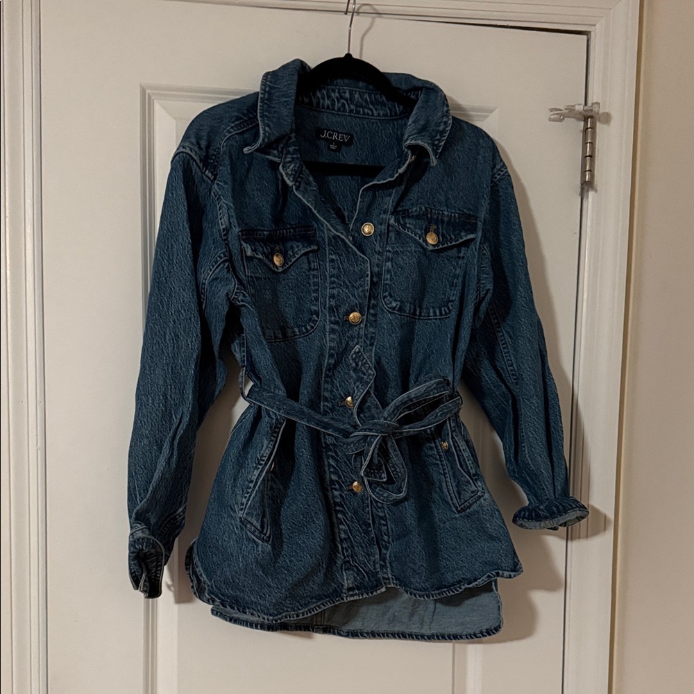 J.Crew Belted 100% Cotton denim chore jacket sz L Large